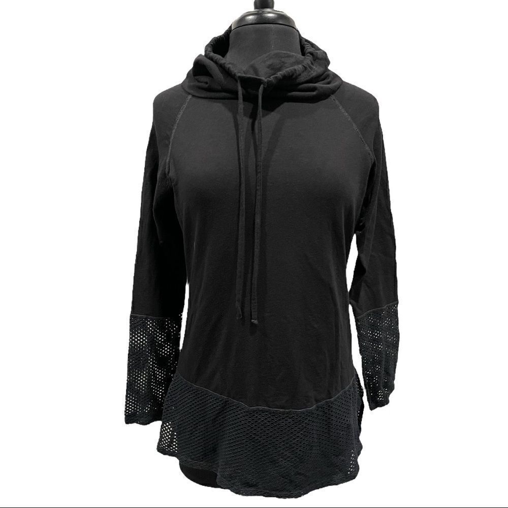 Nux Ricky Black Cowl Neck Perforated Long Sleeve Pullover Sz L
